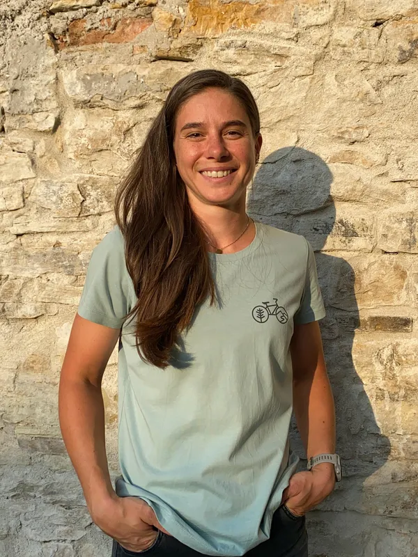 Suzi in Slow Cyclist tshirt, Transilvania, Romania