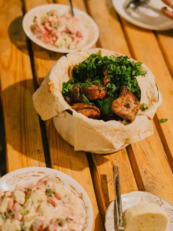 A fresh Armenian lunch eaten by Slow Cyclists