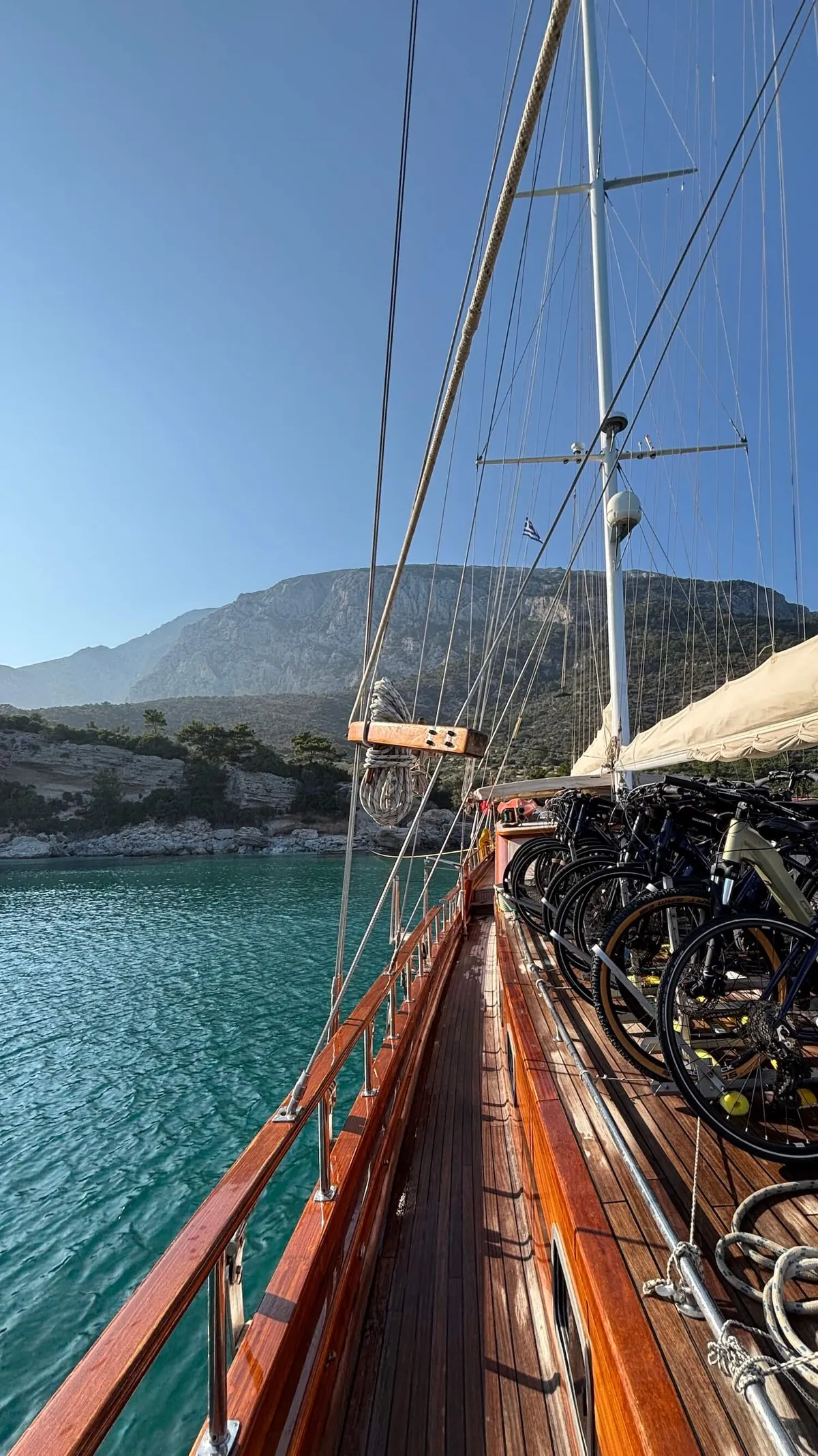 Bikes on a Turkish gulet boat in the Dodecanese Islands