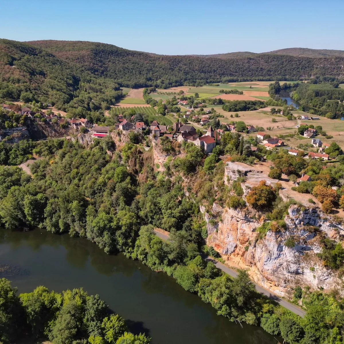 The village of Calvignac above the Lot River in Quercy, France