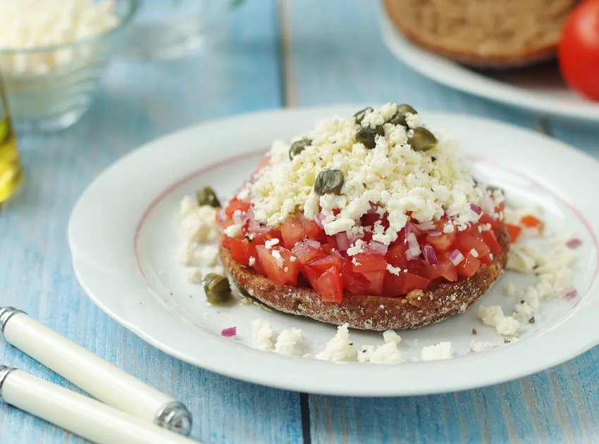 Crete dish rusk with feta and tomatoes