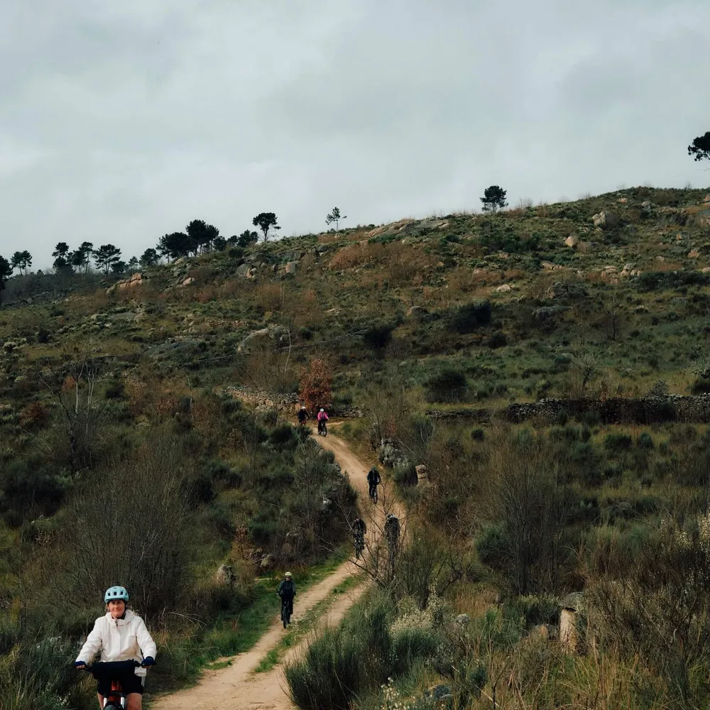 A group of Slow Cyclists on an off-road track in Portugal's Coa Valley