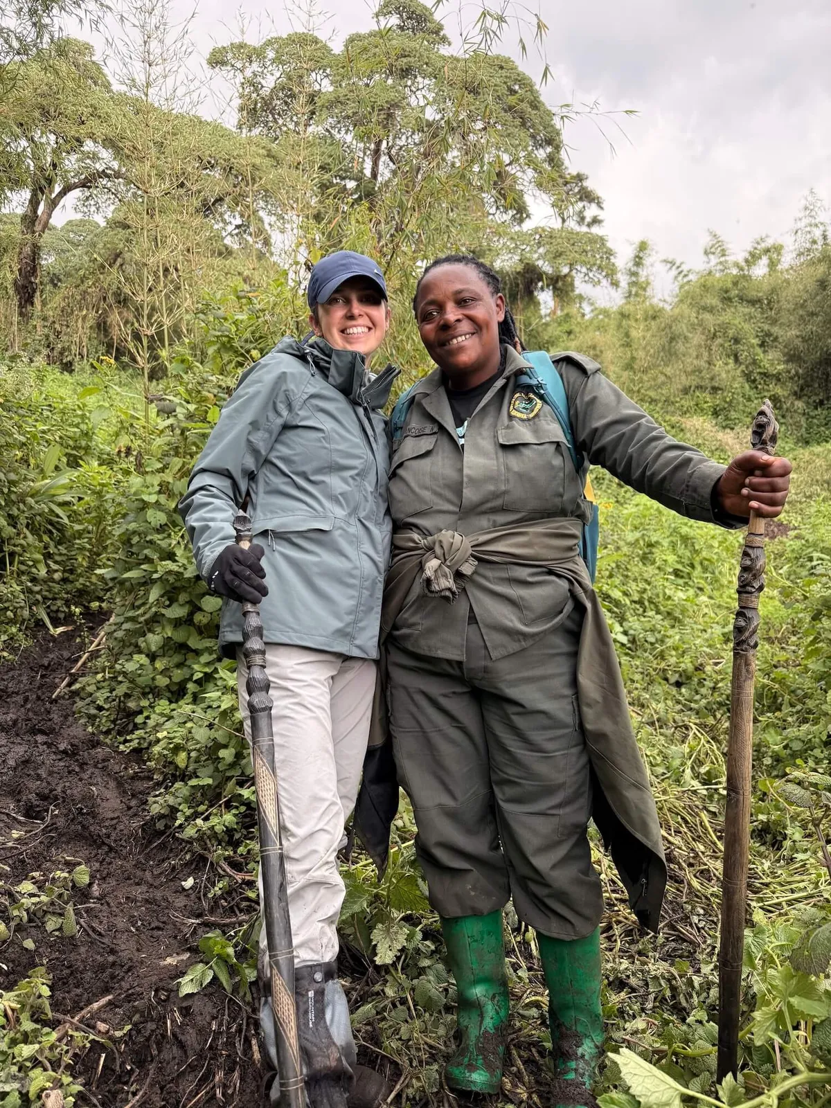 Emelye with her gorilla trekking porter, Francoise