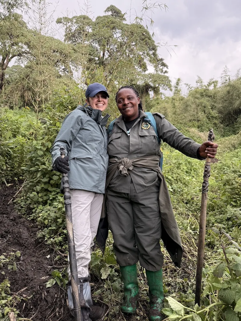 Emelye and guide on Gorilla trek, Rwanda