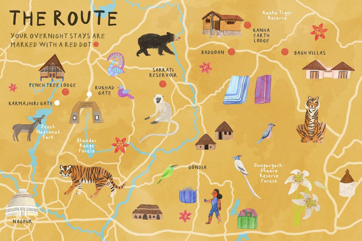 Illustrated route map of Madhya Pradesh, India