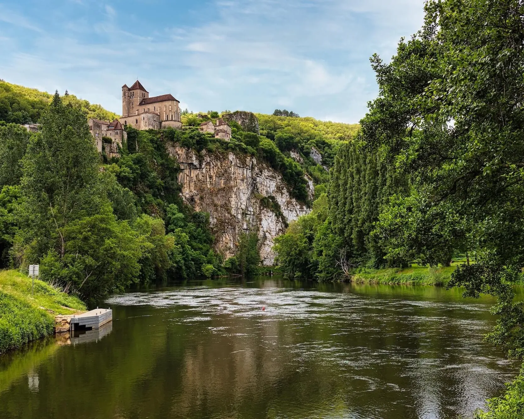 The village of Saint Cyr Lapopies sits above the Lot River in France