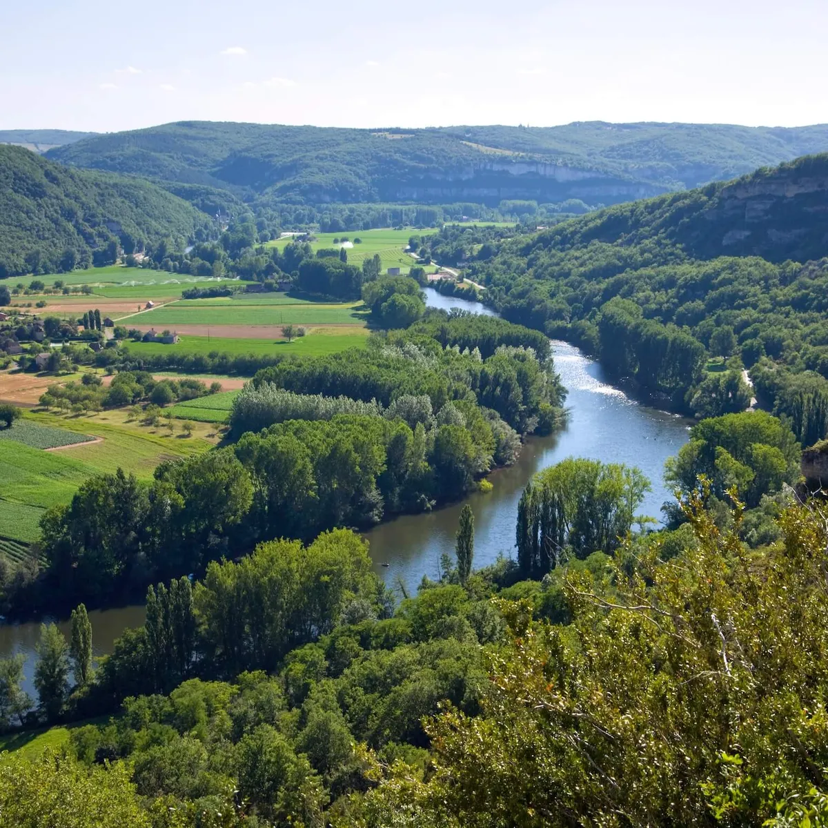 A river runs through the Lot Valley in Quercy, France