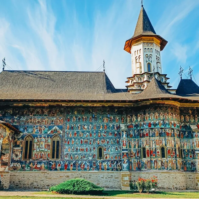The painted monastery at Sucevita, as seen by Slow Cyclists on Romania's Via Transilvanica