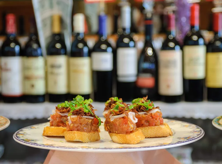 A plate of pintxos (Spanish tapas) in San Sebastian