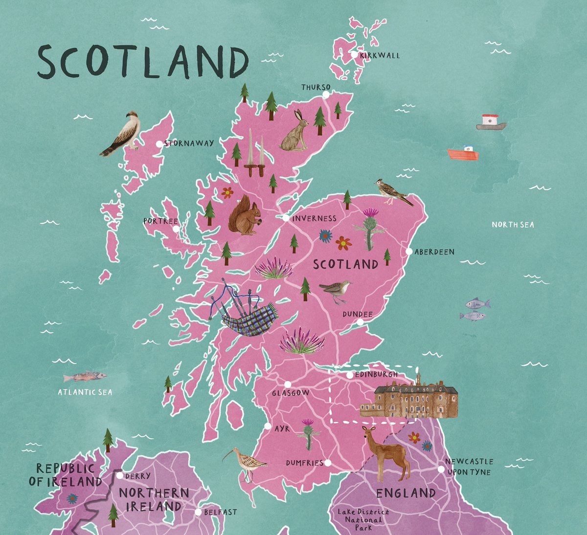 Scottish Borders Illustrated Map by Livi Gosling for The Slow Cyclist