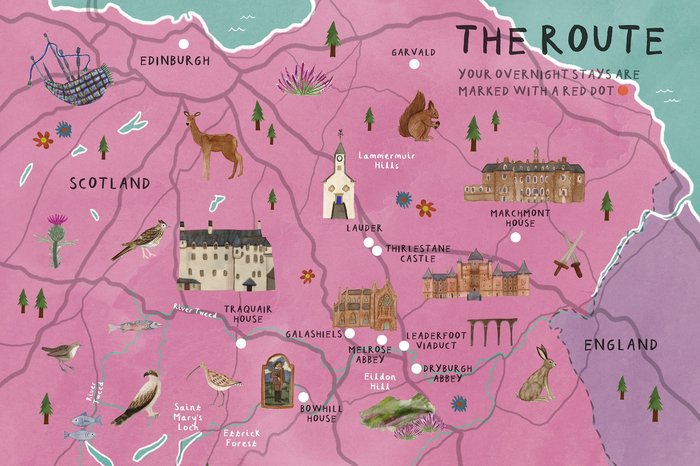 Scottish Borders Illustrated Map by Livi Gosling for The Slow Cyclist