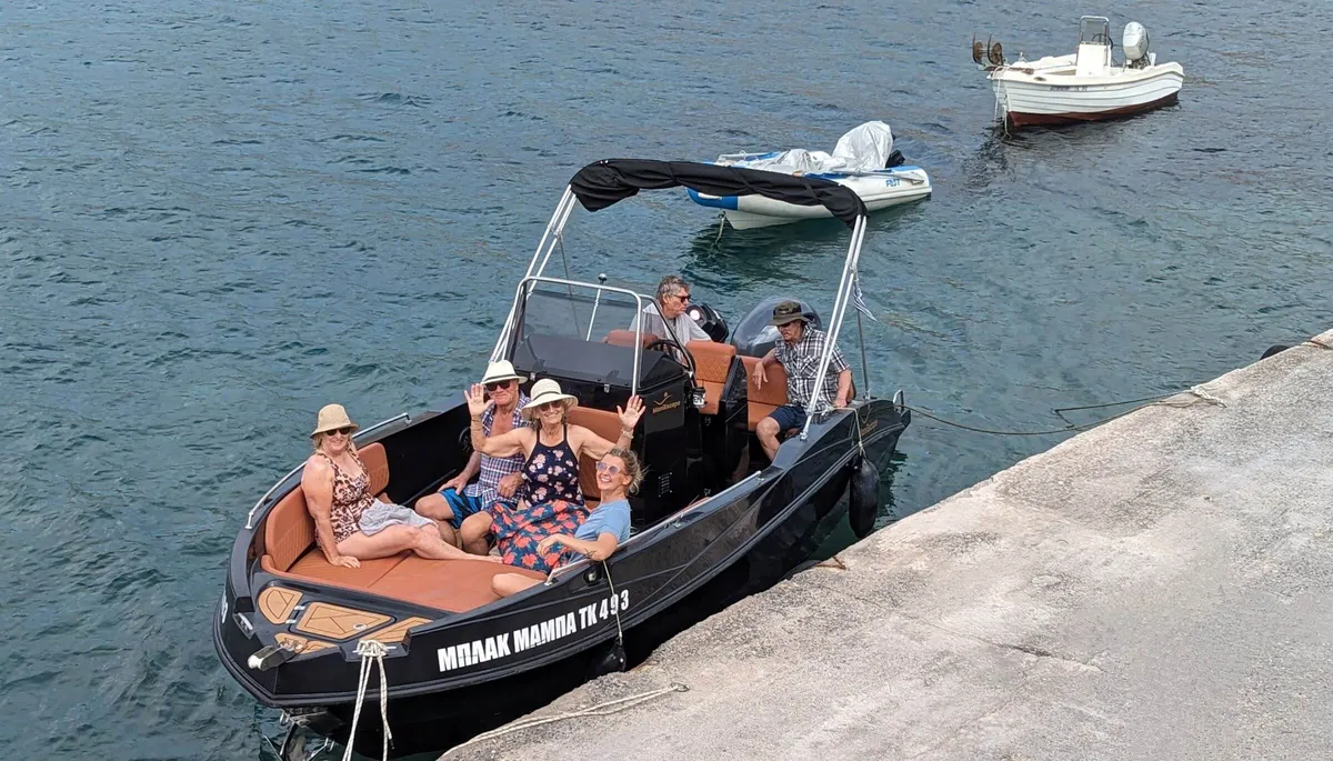 Boat ride in the Mani on a Slow Cyclist journey