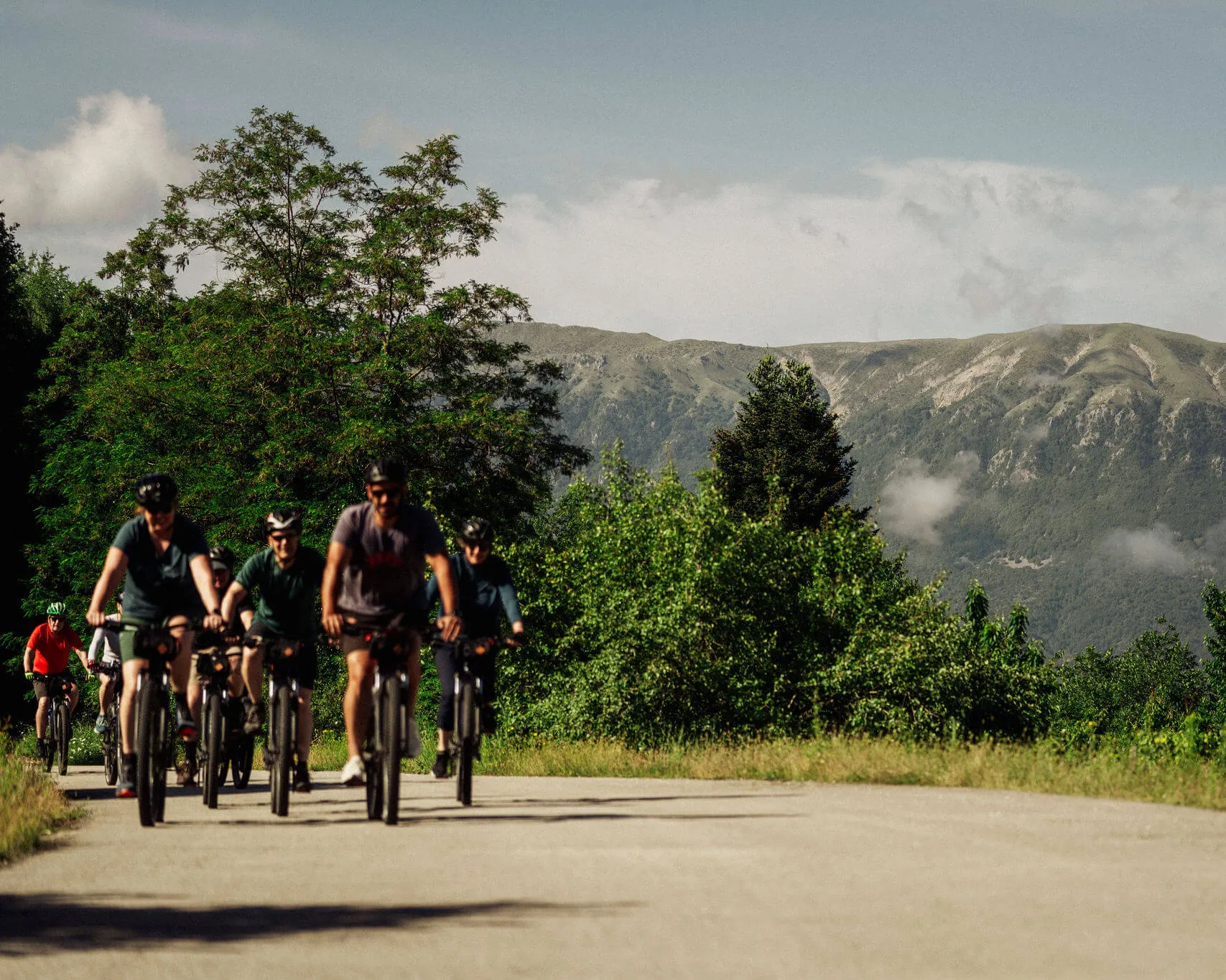 Slow Cyclists riding through the mountains of Zagori Greece
