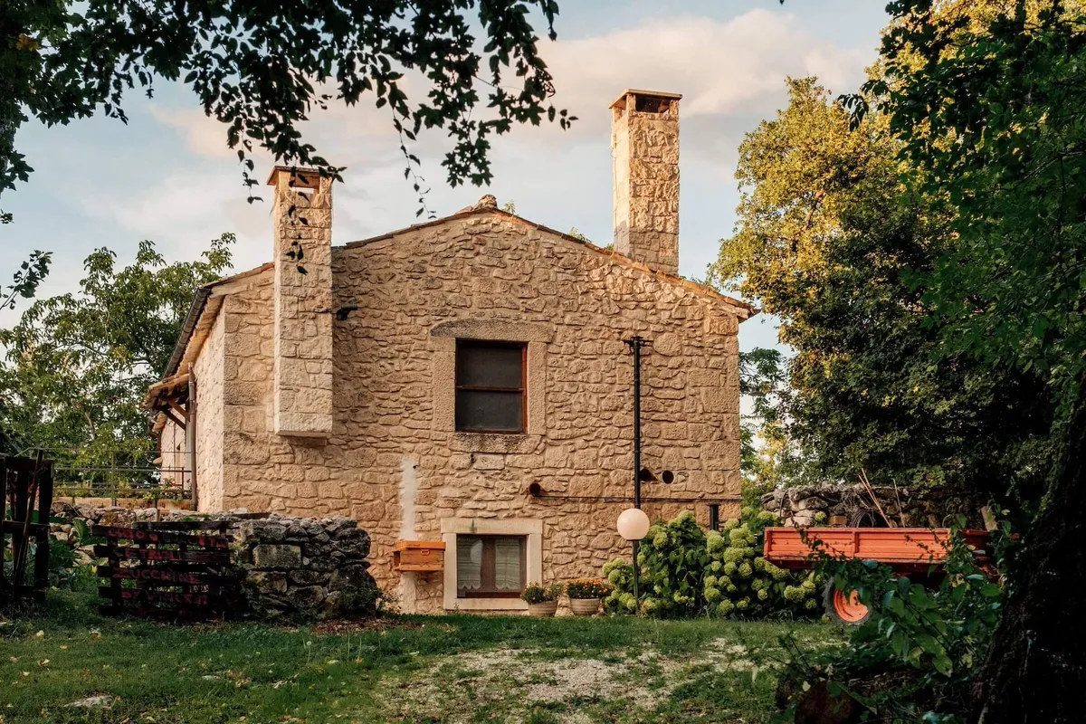Stone building and garden, Case Catalano, Abruzzo, Italy