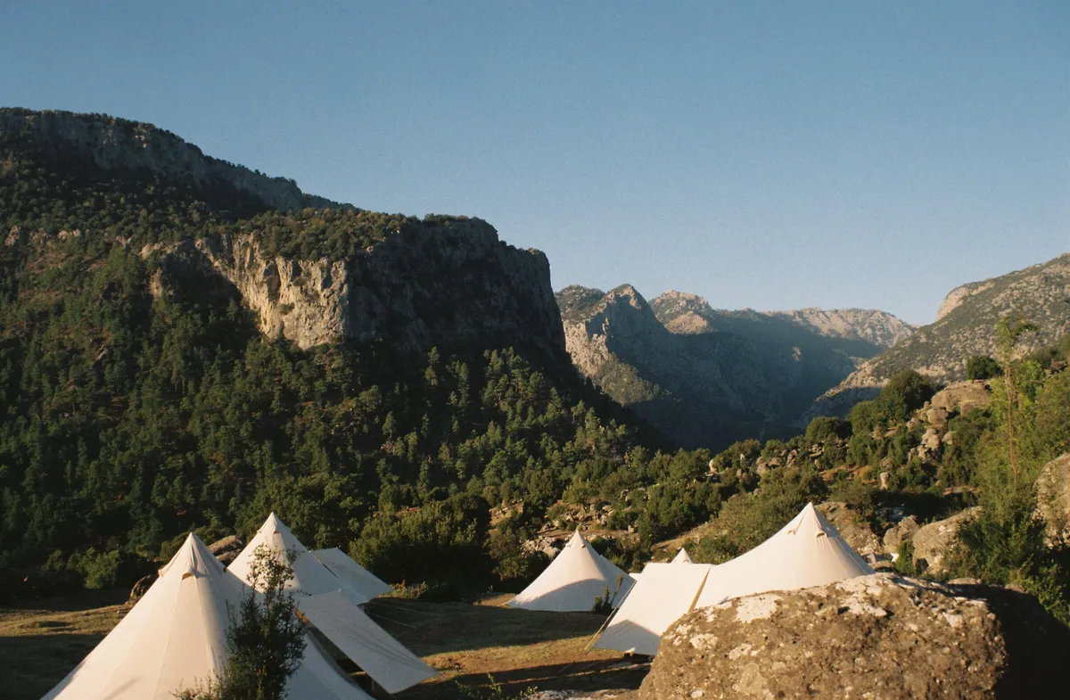 The Slow Cyclist private tented camp in the Taurus Mountains, Turkey, captured on a film camera