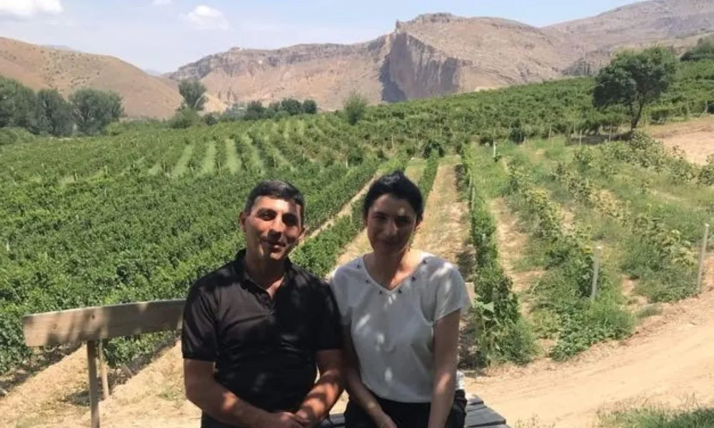 Two winery owners at their Armenian vineyard.