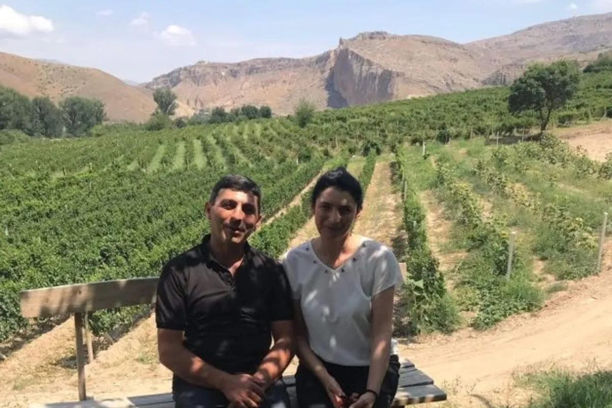 Two winery owners at their Armenian vineyard.