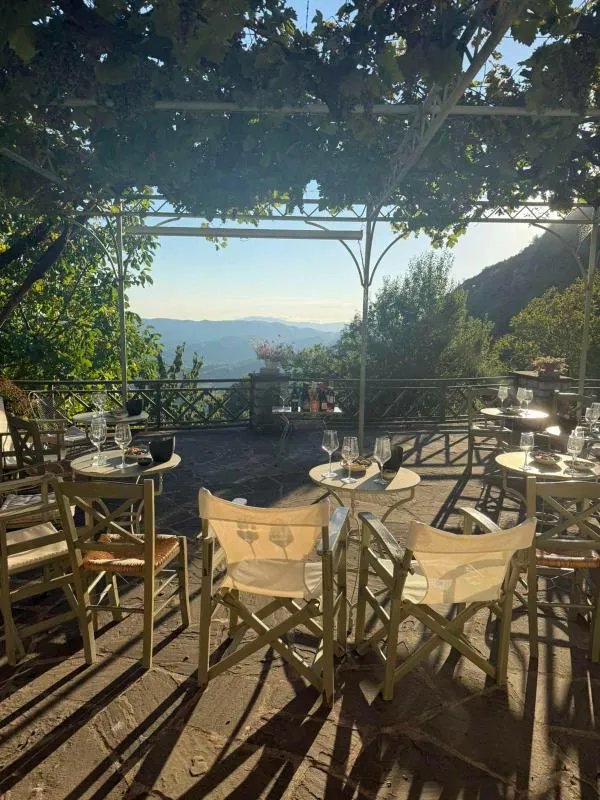 Balcony set up for wine tasting at Slow Cyclist zagori